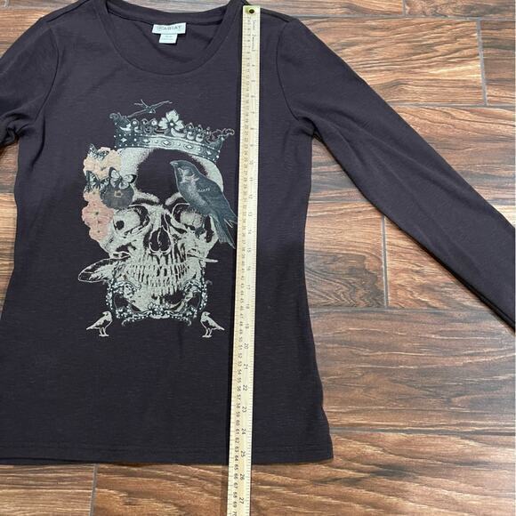 Ariat Womens Medium Brown Skull Ribbed Long Sleeve Crown Western Cowboy Country - Picture 4 of 5